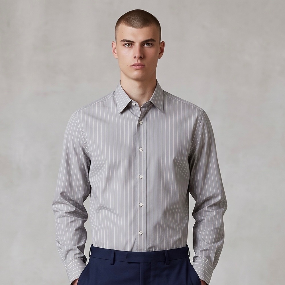 Canali Milano Button Down Shirt Mens 15.5 Grey Striped Long Sleeve Made Italy